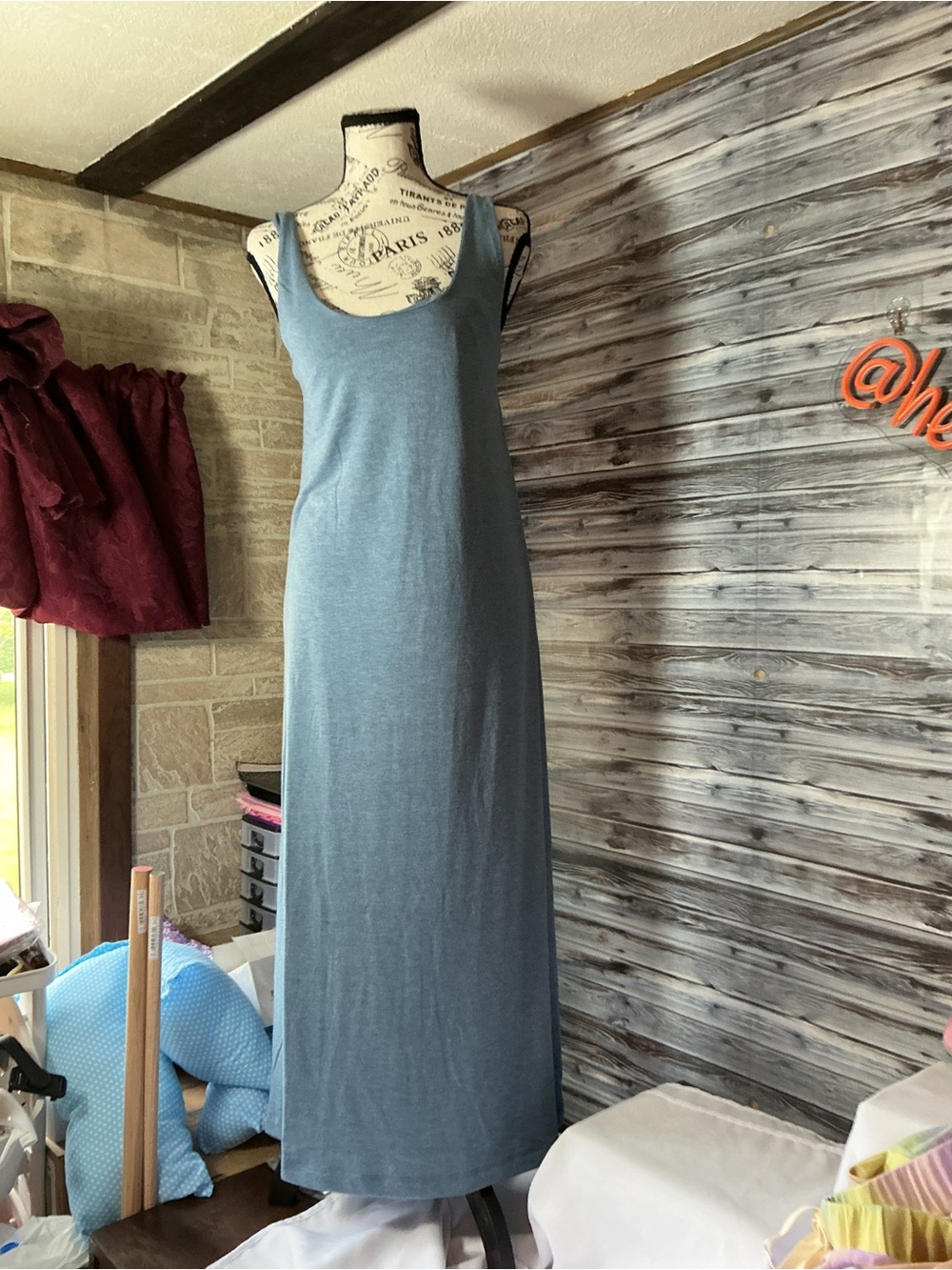 ★ Gray Maxi Tank Dress Soft Stretch Casual Lounge Minimalist - Picture 1 of 7